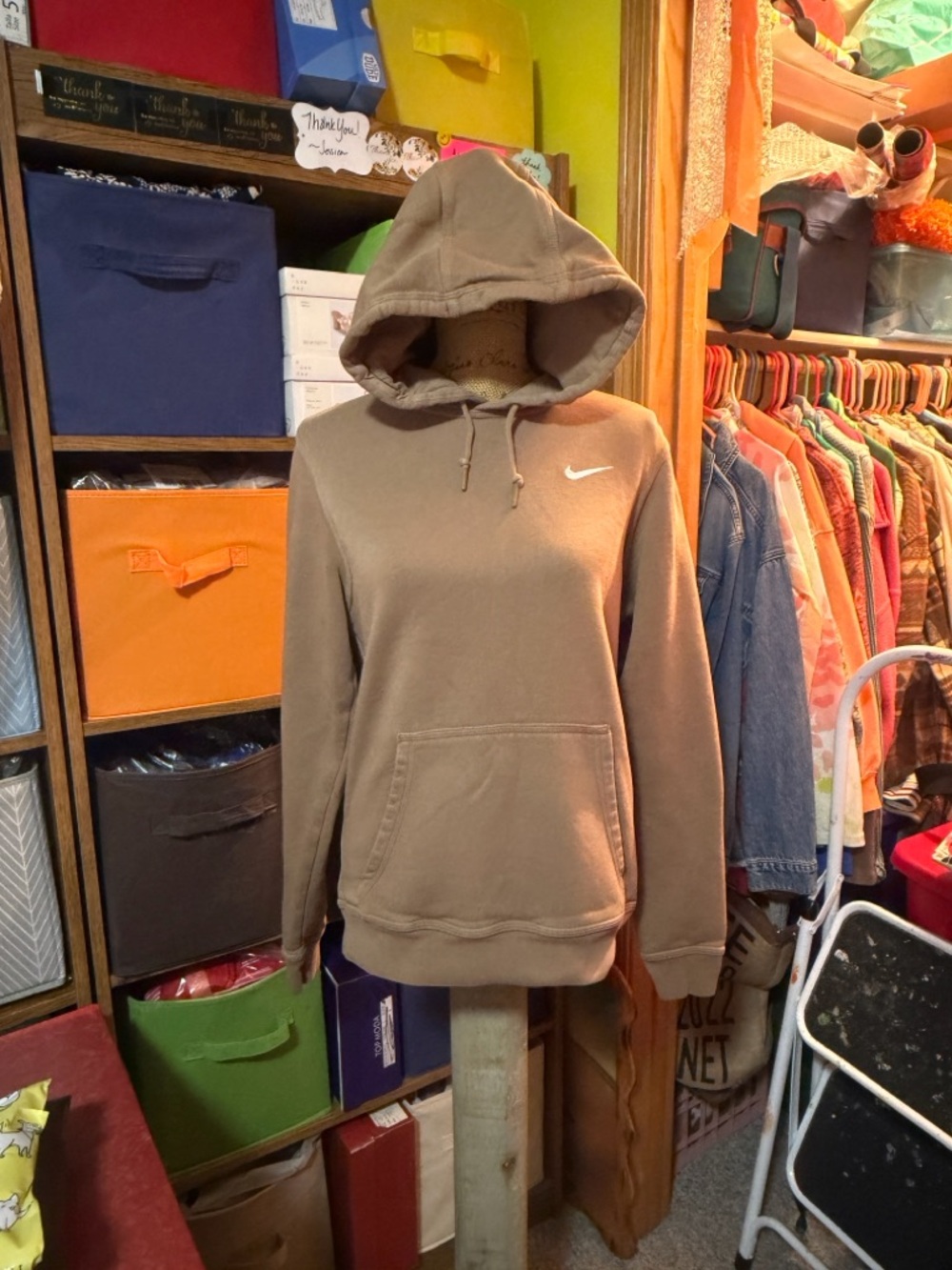 Nike Women's Tan Pullover Hoodie with White Swoosh